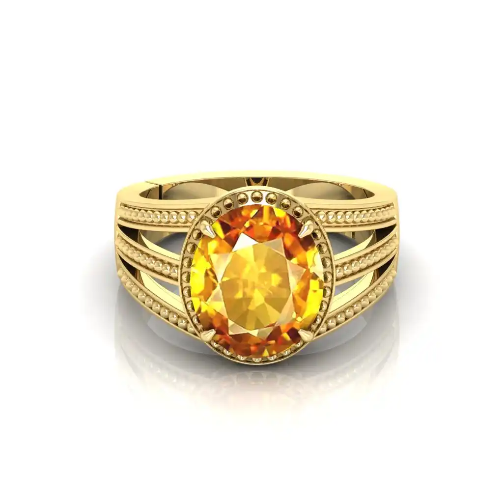 Yellow Sapphire Gemstone Gold Plated | Adjustable Ring With Lab Certificate for Men and Women.png